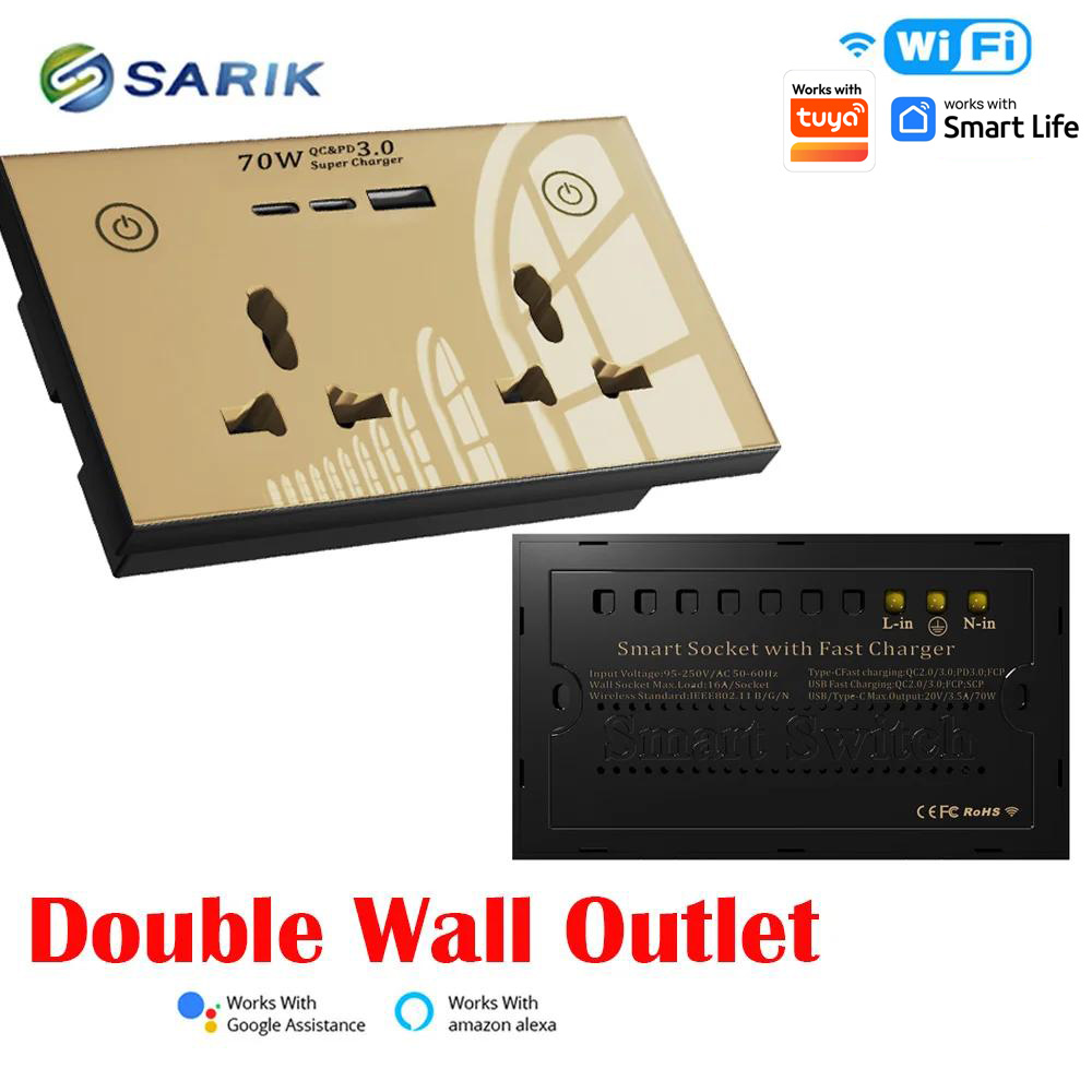 Smart Home Touchscreen Control Panel - Smart Home WLAN-Wandsteckdose Kristallglas-Panel Internationale Doppel-Universalsteckdose