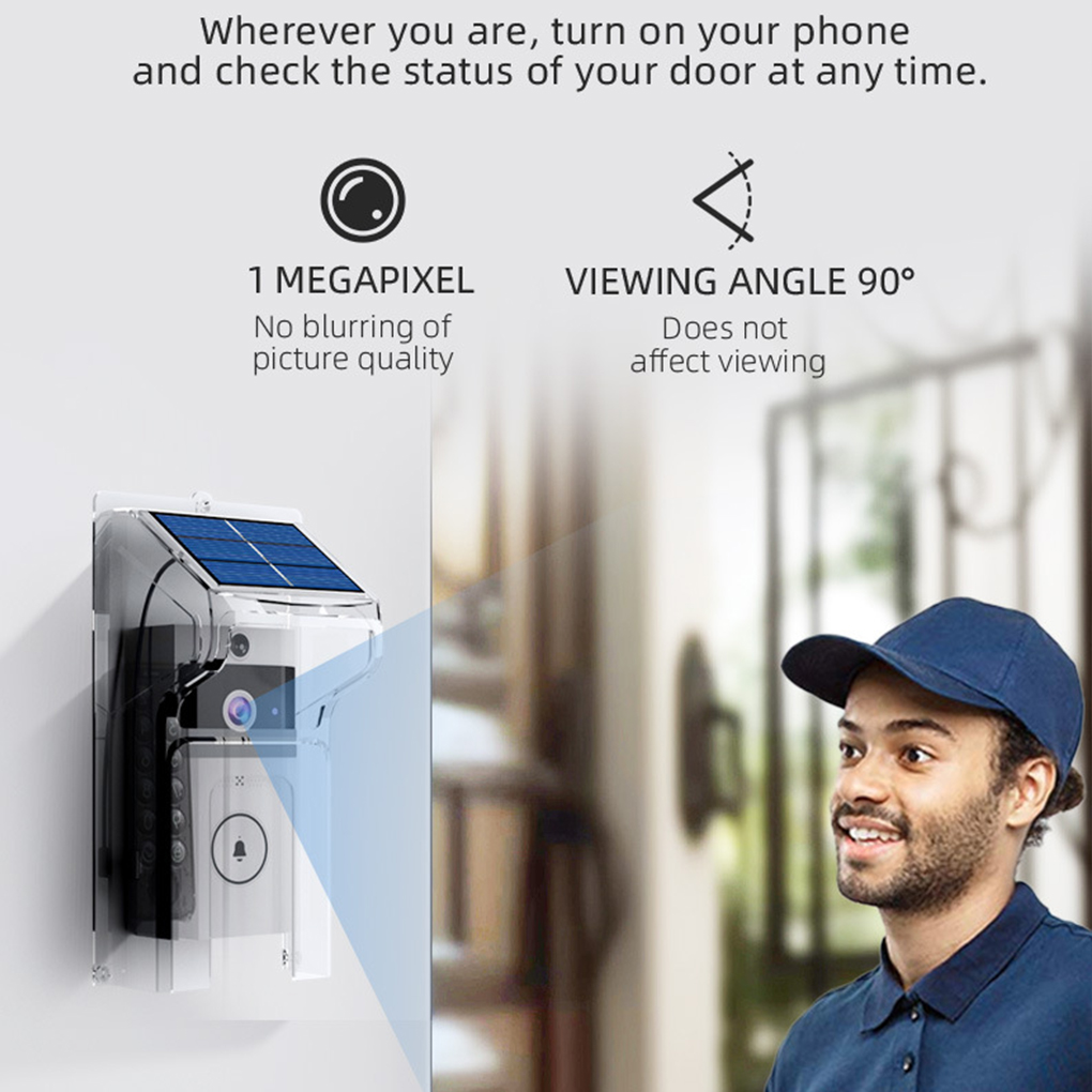 Smart Home Cctv - Wifivisual Türklingel-Kamera, kabelloses Solar-Laden, wasserdicht, Nachtsicht,