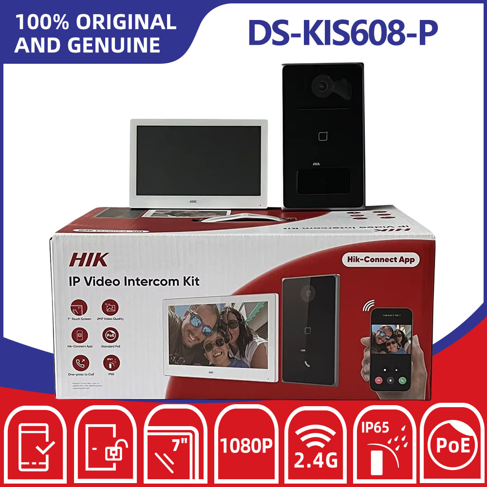 Smart Home Hikvision - Hikvision DS-KIS608-P IP-Video-Gegensprechanlage-Set, 7-Zoll-WiFi-Innenmonitor, Türstation, Nachtsicht,