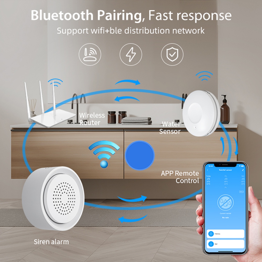 Wifi Water Leak Detector - PHILE-Home Automation WLAN-Wasserleck-Sensor mit Sirenenalarm-Kit, Tuya