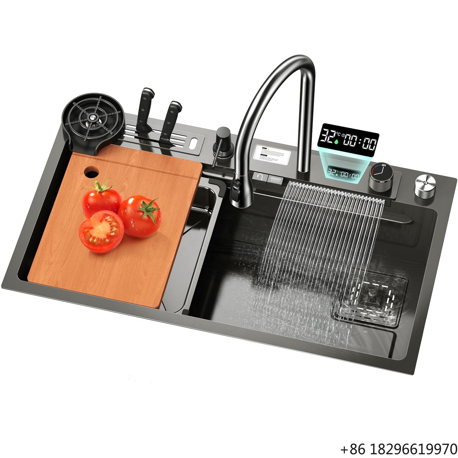 Smart Home Kitchen - Moderner Intelligenter Edelstahl Nano-Schwarz Digital-Display Küchenspüle-Wasserhahn