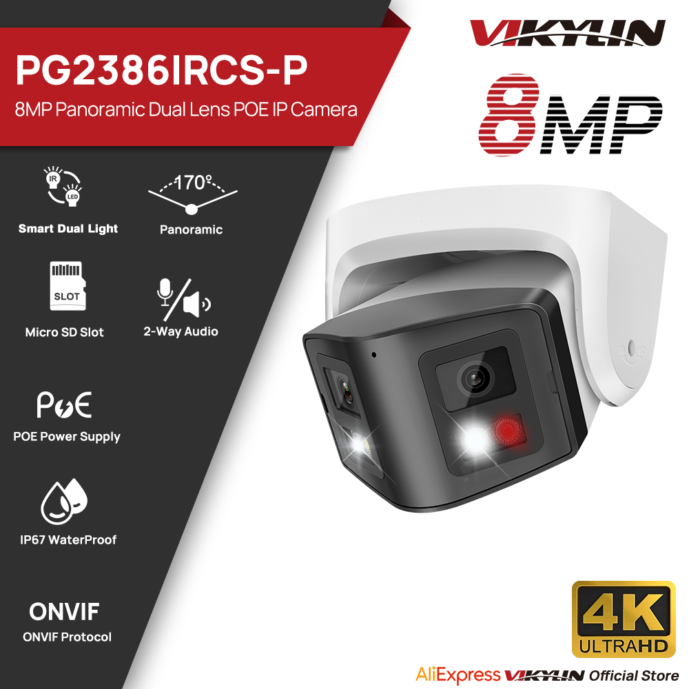 Smart Home Hikvision - Vikylin 8MP Panorama-Smart-Dual-Light-IP-Kamera, Zwei-Wege-Gespräch, CCTV, POE-Überwachungskamera,